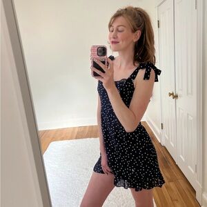 Navy Polka Dot mini Dress with bow tie straps size medium